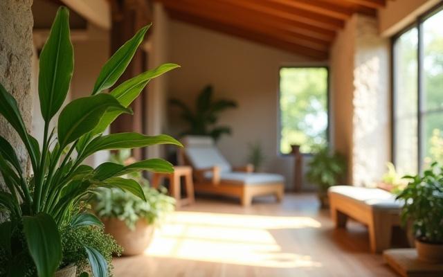 Bærekraftig oppussing, grønne planter og naturlige materialer